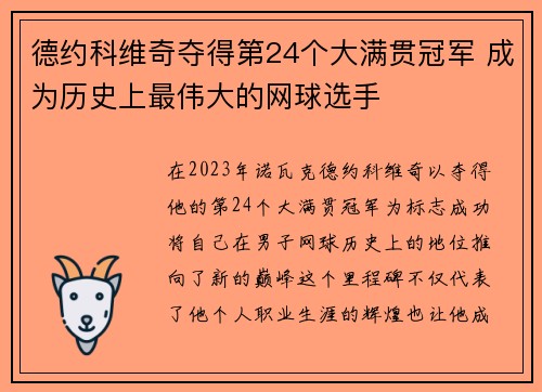 德约科维奇夺得第24个大满贯冠军 成为历史上最伟大的网球选手